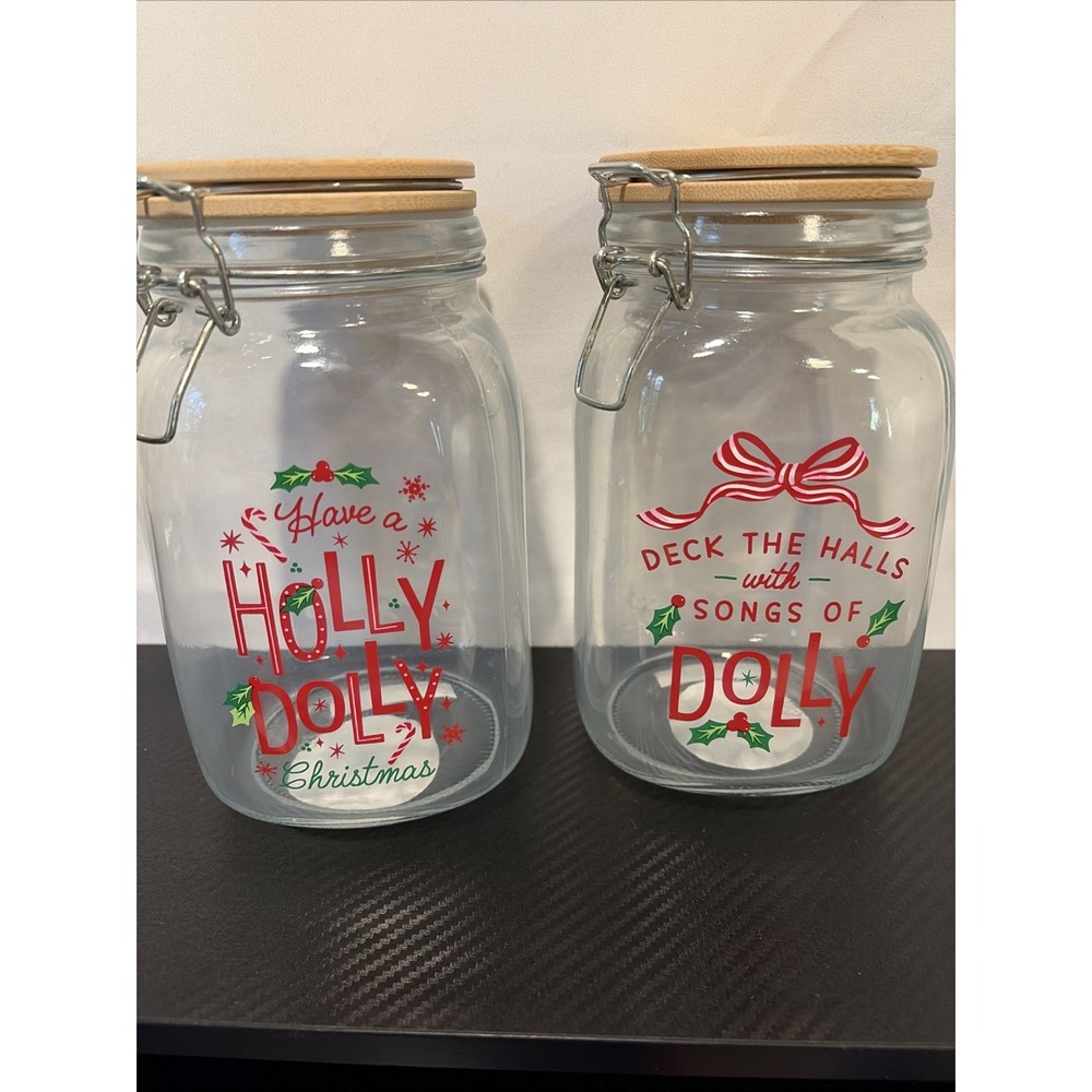 Set Of 2  Wood Clamp Holly Dolly 8" Jar Set Dolly Parton